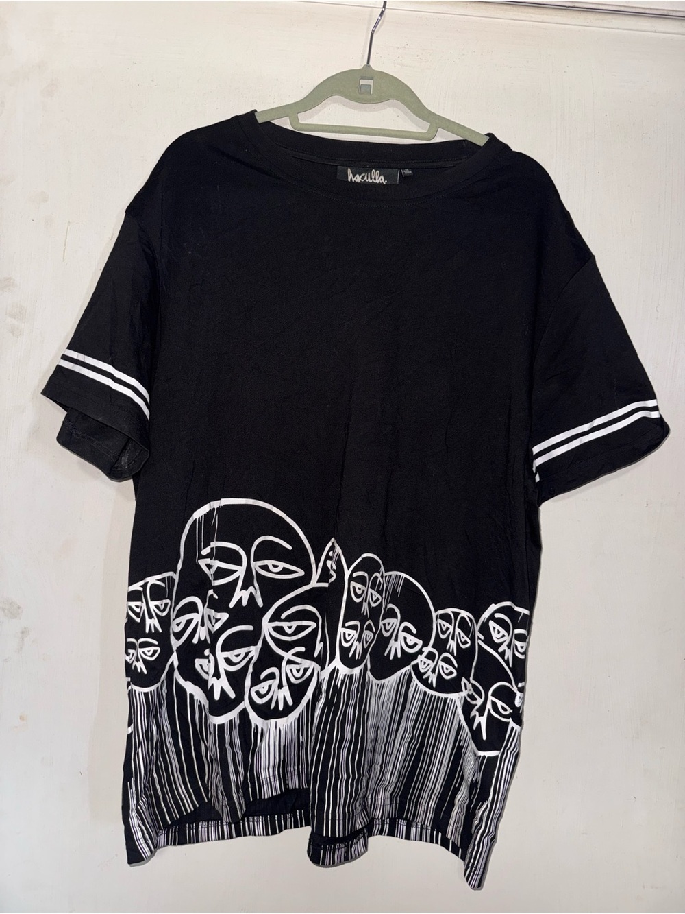 Black Short-Sleeve Graphic Tee with White Face Print